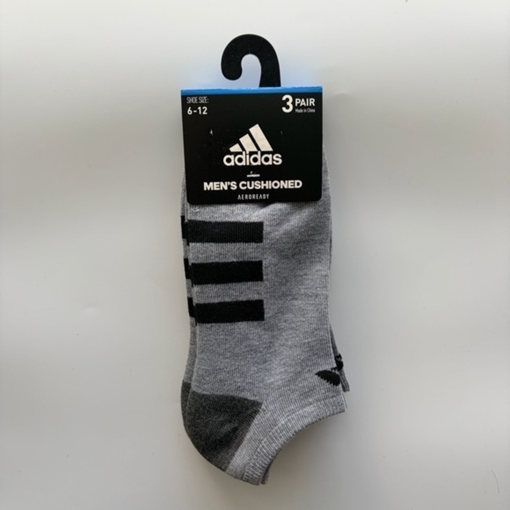 Adidas men’s no show socks 3 pack black gray size 6-12
